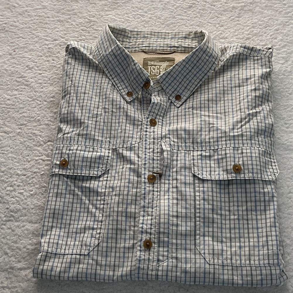 Men's TSG short sleeve button down Blue Checkered Shirt